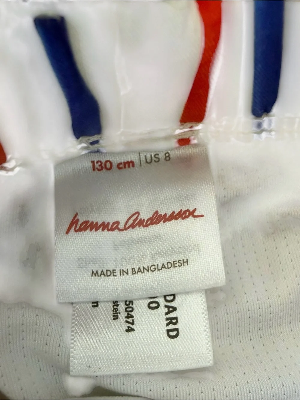 🏝️ HANNAH ANDERSON Boys Striped Swim Shorts - White with Red & Blue Stripes